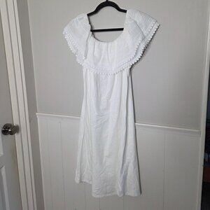 BODEN Solid White Ruffle Neckline Cotton Dress NWT